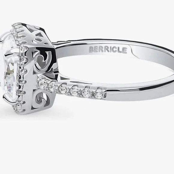 BERRICLE Sterling Silver Cushion Cut Halo Engagement/Promise Ring, Size 5.5